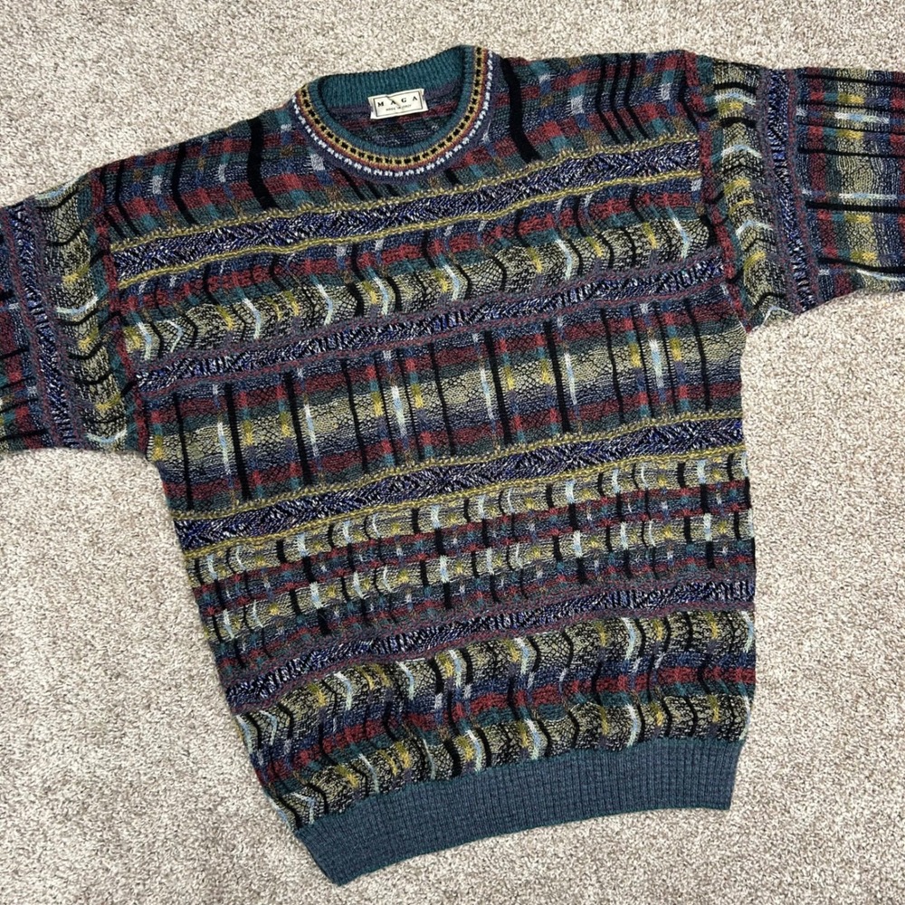 Vintage 90s Abstract Sweater Made‎ In Italy Maga Brand Men Size Large Wool Blend